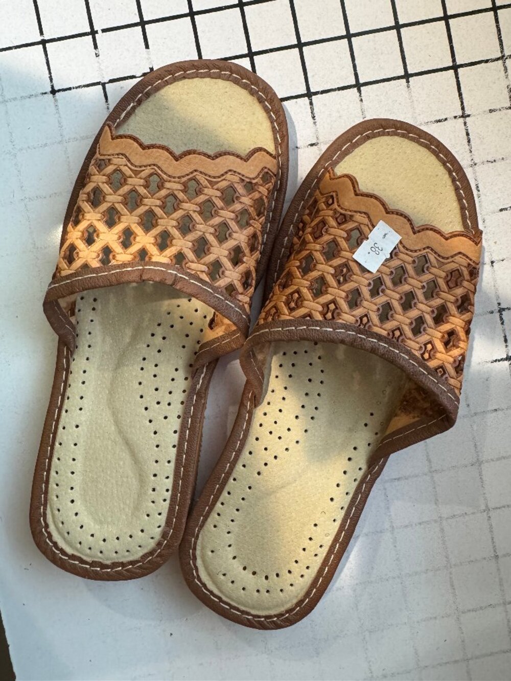 WOMEN SLIPPERS NATURAL LEATHER FROM POLAND SIZE EU 38